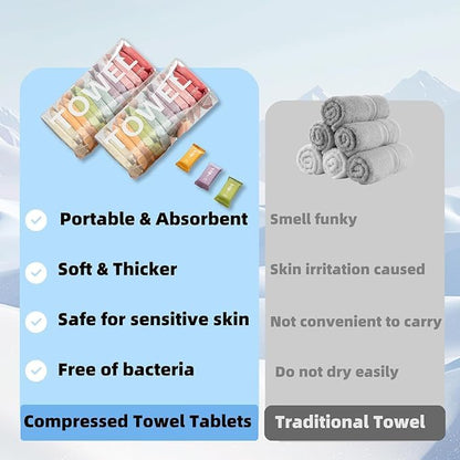 Compressed Mini Portable Magic Towels for Travel, Home, Outdoor Activities - Pack of 12