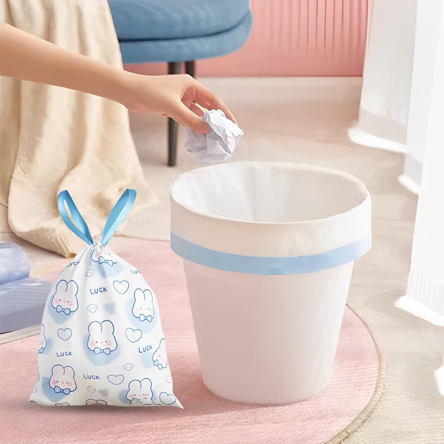 CleanMate Drawstring Bags - Disposable Garbage Bag 1 Roll (100 Pieces)