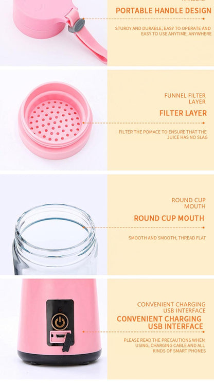 Portable USB Electric Blender Juicer 6 blade 380ml